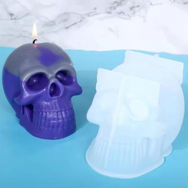 Imagem de Molde de caveira de silicone branco médio – Cabeça de caveira flexível 3D para projetos DIY de resina, vela, sabão e argila