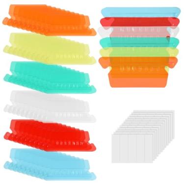 Imagem de 60 peças de abas de pasta de arquivo penduradas, etiquetas de pasta de arquivo de plástico transparente colorido com inserções de papel em branco para organização de escritório e identificação rápida