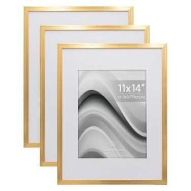 Imagem de Conjunto de 3 porta-retratos para embarque, 28 x 35 cm, tela de 20 x 25 cm com tapete ou 28 x 35 cm sem tapete para montagem na parede, moldura para exibição vertical ou horizontal, dourado