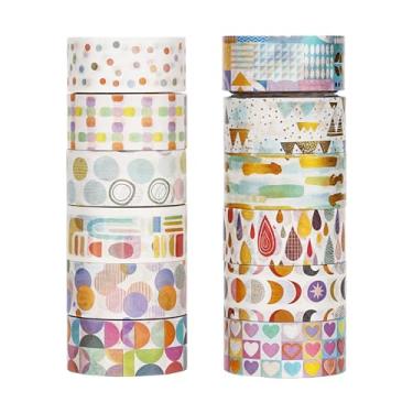 Imagem de Lindo conjunto de adesivos Washi de carimbo dourado, adesivos de bronzeamento redondos coloridos de animais decorativos para artes faça-você-mesmo artesanato suprimentos de diário scrapbook cartão