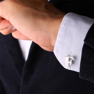 Imagem de Abotoaduras iniciais de aço inoxidável 26 abotoaduras de letra inicial do alfabeto camisas de casamento de negócios A-Z, One Size, Aço inoxidável, Sem Pedra Preciosa