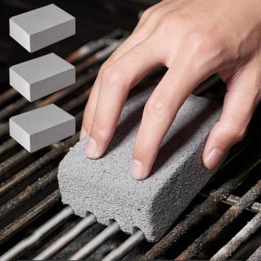 Imagem de 3 peças de pedra de limpeza de vidro de espuma, sem arranhões, pedra de limpeza reutilizável para grelhas de churrasco, grelha e remoção de manchas de fogão de vidro (cinza)