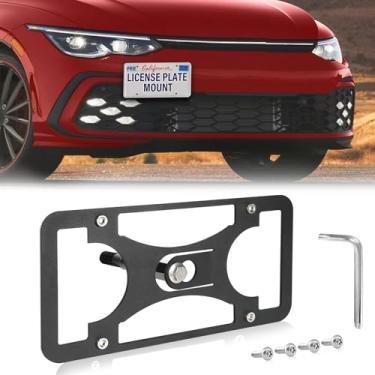 Imagem de Moldura frontal sem furadeira compatível com Volkswagen GTI/Golf R 2022-2023 Suporte de gancho de reboque para placa de carro antifurto Capas de etiqueta de carro à prova de ferrugem, acessórios de