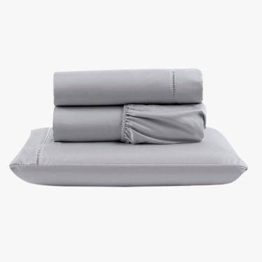 Imagem de Jogo De Lençol Peletizado 400 Fios Solteiro 3 Peças Casa - Hotel - Pousada Barato - Cinza