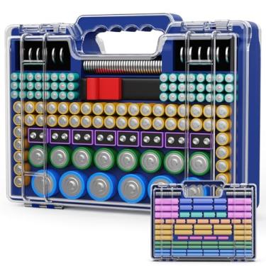 Imagem de Tututry Caixa organizadora de bateria com testador, recipiente ultragrande de 262+ baterias com dupla face, comporta célula AA AAA 4A 23A C D 9V 3V lítio 4LR44 CR3 CR123A 18650 (azul)