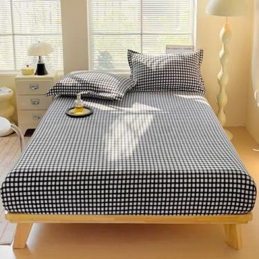 Imagem de ZIQINPSQ Lençol solteiro de flanela de luxo GG | Roupa de cama de microfibra com bolso profundo de 38 cm | Parte inferior elástica (preto)