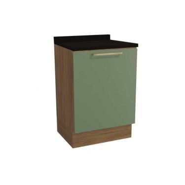 Imagem de Balcão De Cozinha Modulado Botanic M629 1 Porta C/tampo 60cm Nogueira/oliva/preto - Kappesberg