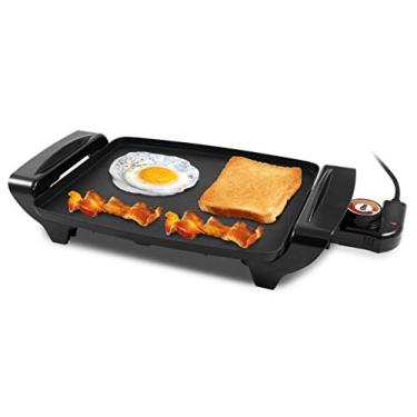 Imagem de Elite Gourmet EGR-2722B Chapa elétrica de 26,7 cm x 21,6 cm, alças de toque frio, superfície antiaderente, termostato removível/ajustável, pés de borracha sem derrapagem, preto