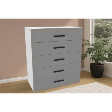 Imagem de Cômoda De Quarto Valência C- 5 Gavetas Branco-cinza - Politorno
