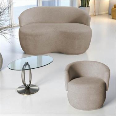 Imagem de Kit Namoradeira + Poltrona Decorativa Beatriz Orgânica Bouclé Bege - M