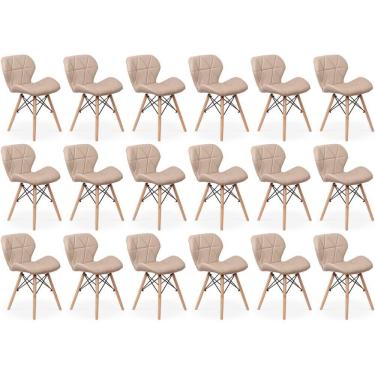 Imagem de Kit 18 Cadeiras De Jantar Charles Eames Slim Wood Estofada - Nude