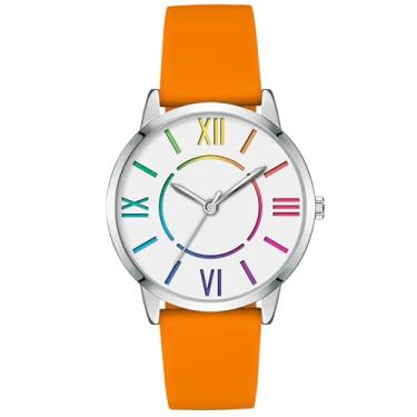 Imagem de Bisley Relógio feminino com mostrador colorido, fácil de ler, à prova d'água, Laranja, Casual