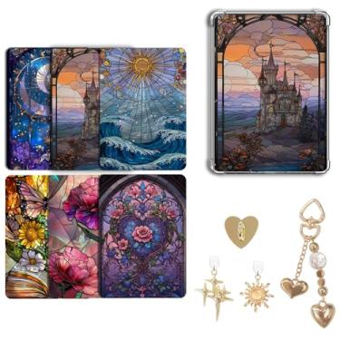 Imagem de CuddleJunk 6 peças de papel cartolina para e-reader e 2 peças de berloques de plugue de poeira, 1 conjunto de pingentes de corrente, acessórios de inserção de cartão de 17,3 cm x 12,2 cm para papel