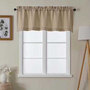 Imagem de Lecloud Saia de camelo para cortinas de janela de 50 cm de comprimento, cortinas decorativas rústicas pequenas com filtro de luz de privacidade, cortina curta moderna e elegante com bolso para varões
