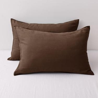 Imagem de CHUFFED 100% fronhas de linho francês, tamanho Queen, conjunto de 2, fronhas de linho lavado com pedra com fecho de zíper - Respiráveis e refrescantes para pessoas com sono quente, 50 x 76 cm, cacau
