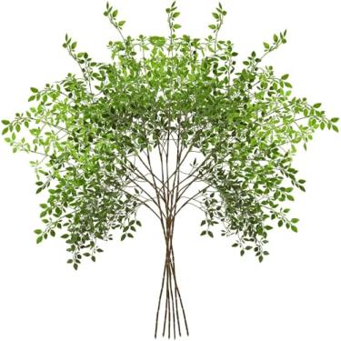 Imagem de 6 hastes artificiais de nandina para vaso, galhos de plantas de primavera verdes falsos, caules florais falsos de eucalipto, vegetação realista, decoração para escritório, mesa de jantar ou café