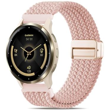 Imagem de Oanux Pulseira trançada magnética de 22 mm compatível com Garmin Vivoactive 4/Venu 3/Venu 2, pulseira elástica esportiva macia de nylon elástico para Forerunner 265/255/255 Music masculino e feminino