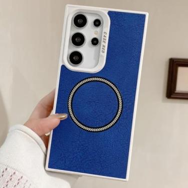 Imagem de HJZSZX Capa de couro à prova de choque para Galaxy S23 Ultra, capa magnética com carregamento sem fio (para Galaxy S23 Ultra/azul)