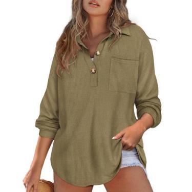 Imagem de Blusa feminina CARCOS plus size 4X verde Waffle Knit Henley