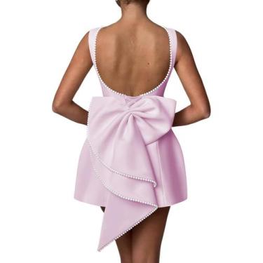 Imagem de Vestido de festa Aosadin Satin A Line Mini Prom rosa para mulheres
