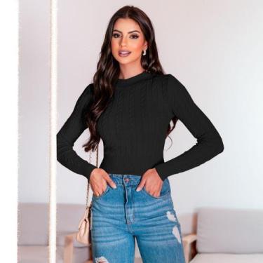 Imagem de Sueter Frio Blusa Tricot Casaco Moldal Lindo Inverno Básico Moda Tranç