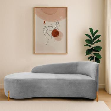 Imagem de Divã Recamier Orgânico França 140cm Lado Esq Pés Madeira Linho Cinza Claro