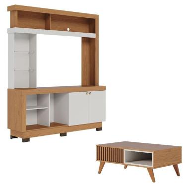 Imagem de Estante Home Theater Valença Freijó Off White Com Mesa De Centro Jeri Freijó Off White...