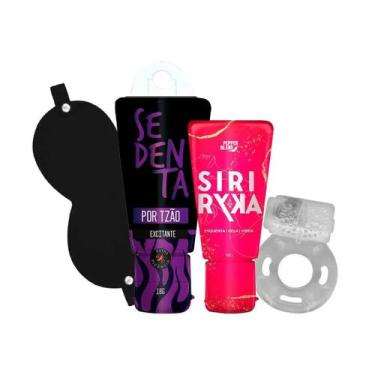 Imagem de Kit Sensual Sex Shop com Venda em Couro, Anel Vibratório e Géis Estimu