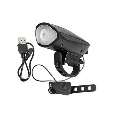 Imagem de Farol Buzina De Bike Recarregável Usb Led Branco Potente Cor Preto
