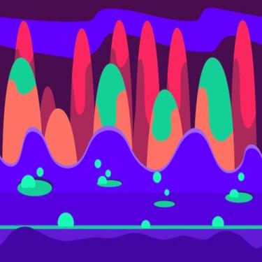 Imagem de Quadro Decorativo Estampa Game Background Paisagens Imaginárias Cores Brilhantes Arte Digital 50x50cm