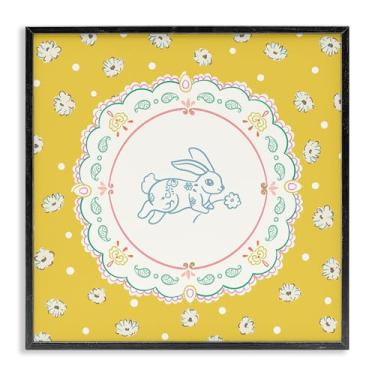 Imagem de Stupell Industries Yellow Florals Spring Bunny Arte giclée emoldurada preta, design por Angela Steahling, 61 x 61 cm