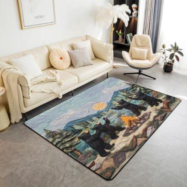 Imagem de Feelyou Tapetes de sala de estar de animais selvagens para crianças, meninos, meninas, urso realçado, tapete de área 3x5 rústico cabana campestre interior tapete de realce vida no lago tapete campista