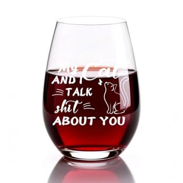 Imagem de Jogskeor Presentes para amantes de gatos para mulheres, My Cat and I Talk About You, taça de vinho, 425 g, presente de aniversário do dia das mães para mãe, irmã e amigas