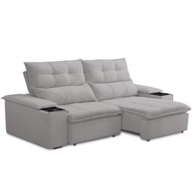 Imagem de Sofá Retrátil Reclinável Living 210cm ártico F04 Veludo Cinza
