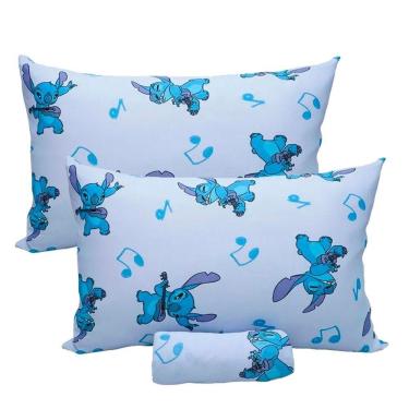 Imagem de Jogo De Cama Portallar Casal Malha Mista 70% Algodão E 30% Poliéster Estampado Disney Stitch Song 3 Peças Azul