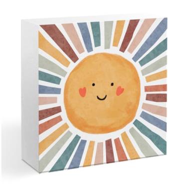 Imagem de Decoração de mesa de sol boho inspiradora, sinal de caixa de madeira com afirmações positivas, presentes de sol para mulheres, meninas, meninos, placas decorativas educativas, sala de aula, quarto