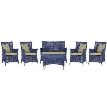 Imagem de Jogo Sofá 4 Poltronas E Mesa Igapó Preta E7 Trama Original Azul