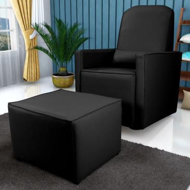 Imagem de Poltrona Para Amamentação Com Puff Ana Sintetico Preto