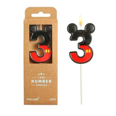 Imagem de PHD CAKE Velas de aniversário com 3 números de rato vermelho e preto com desenho animado de 6 cm, velas com números de desenho animado, velas com número de bolo, celebração de festa, vela estilo