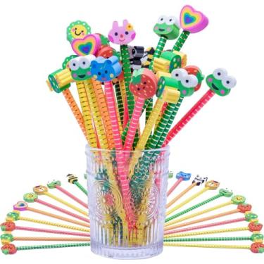 Imagem de RONDURE 23 lápis fofos com borrachas – mini lápis a granel para crianças, presentes escolares do 100º dia, recompensas divertidas para sala de aula, materiais de escrita personalizados para estudantes