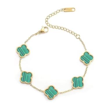 Imagem de Aurevella Pulseira feminina de trevo de quatro folhas banhado a ouro 18K, pulseira personalizada de luxo leve e leve de dupla face, presente de joias de aniversário de aniversário, 6.7in+2.0in/17cm+