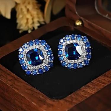 Imagem de Brincos vintage incrustados quadrados de zircônia verde para mulheres uso diário festa de casamento acessórios joias presente, one size, Cobre, Zircônia cúbica