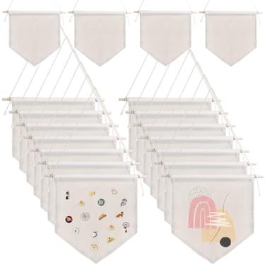 Imagem de LUMINFLY 16 bandeiras para pendurar na parede, faixas de lona em branco, coleção de crachás de lapela esmaltada, exibição decorativa de parede DIY