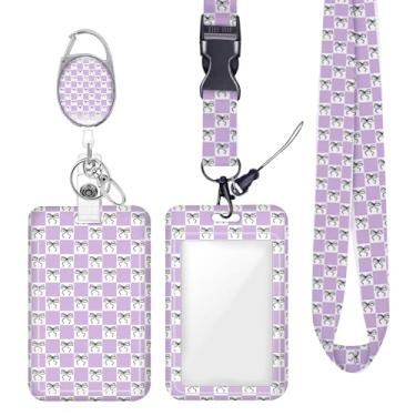 Imagem de Cordão de crachá de identificação quadriculado para crachá para crachás de identificação, protetor vertical de trabalho, clipes de mosquetão retráteis, cordão de chave resistente para mulheres