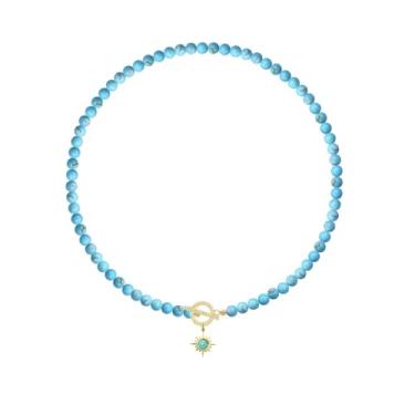 Imagem de LafleLam Colar com contas de pedra turquesa de 6 mm com pingente de pingente fofo da moda, Pedra, Turquesa