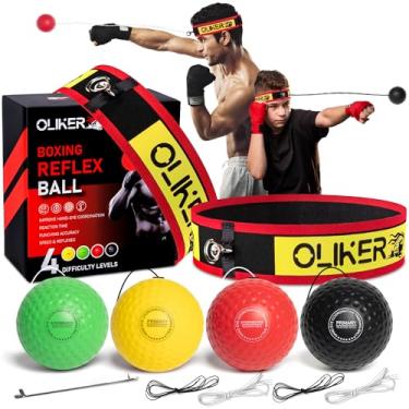 Imagem de OLIKER Pacote familiar de bolas de boxe com faixa de cabeça ajustável, 4 bolas de boxe adequadas para reação, agilidade, velocidade de perfuração, habilidade de luta e treinamento de coordenação