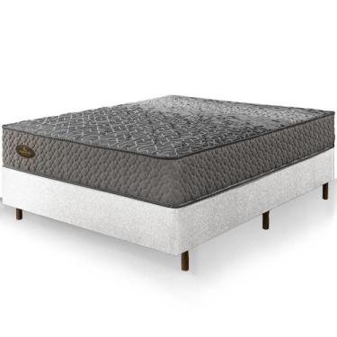 Imagem de Cama Box Casal Branca Colchão Pergamino Molas Ensacadas 138x188x67cm -