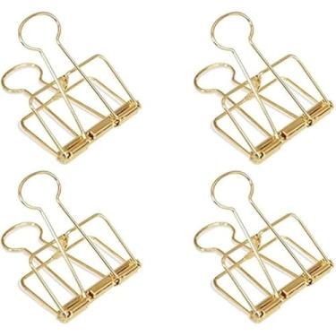 Imagem de 4 peças de clipes de fichário de fio de cauda longa vazados dourados clipe de fichário grande e clipes de papel, grampos e anéis para papelada, costura, artesanato, material escolar de escritório