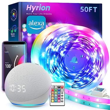 Imagem de hyrion Tiras de luz LED inteligentes, luz de LED WiFi de 15 m, mudança de cor ativada por som com Alexa e Google, sincronização de música com luzes de LED para quarto para sala de estar, decoração de casa (2 rolos de 7,6 m)