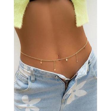 Imagem de Corrente de barriga de estrela delicada para mulheres, corrente de cintura dourada ajustável, joia corporal, pingente de estrela minimalista, corrente de biquíni de praia, sexy, festival, festa